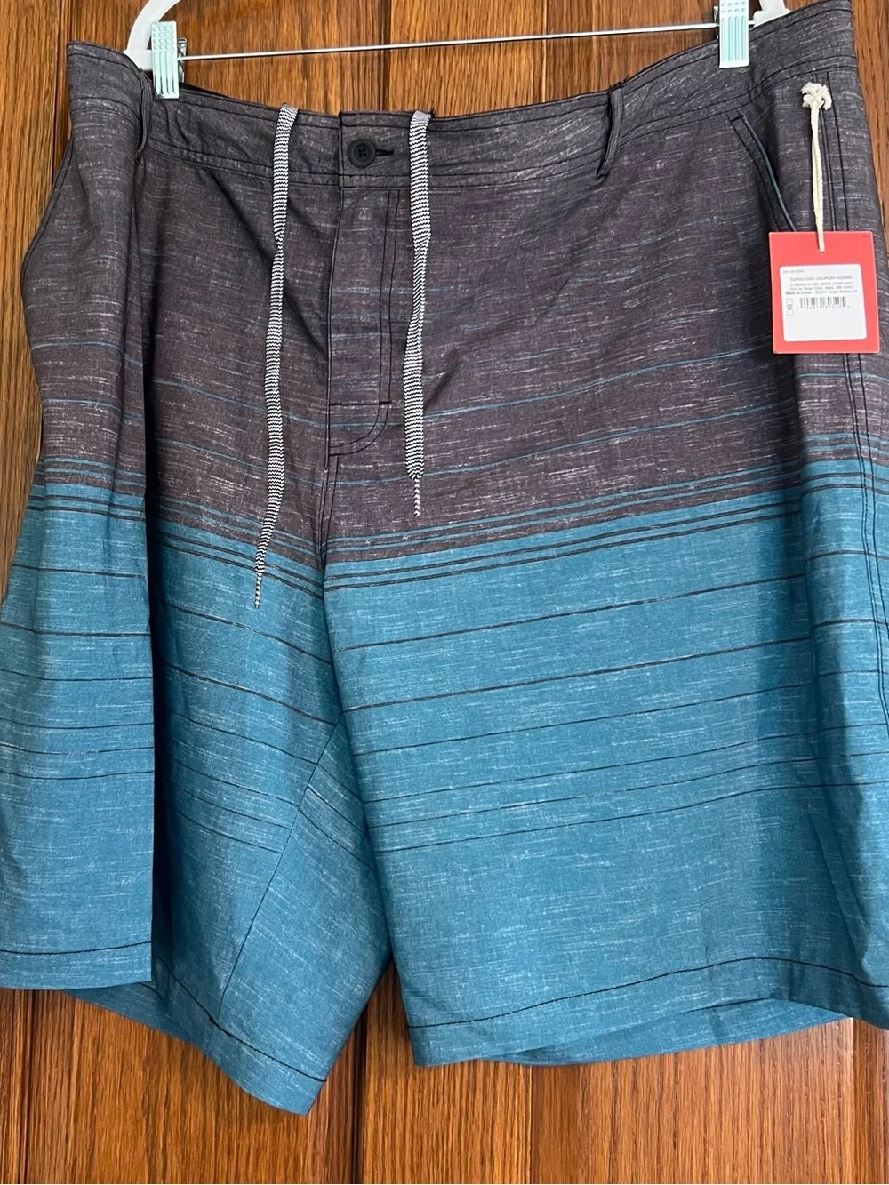 Mossimo Supply Co Men’s 48 Striped Board Shorts Swim Trunks Teal Gray NWT